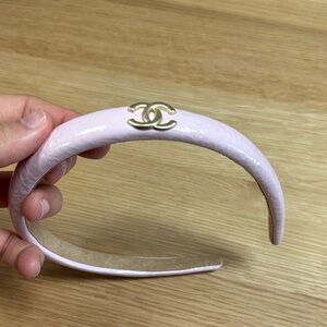 Pink Patent Leather Headband with Gold Logo